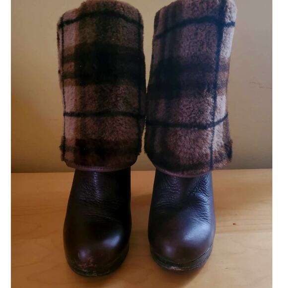 Ugg Australia Savoie Brown Leather Fold Down Platform Heeled Boots Shoes Size 8 - Picture 2 of 9